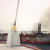 MV Aris on fire Feb 1982